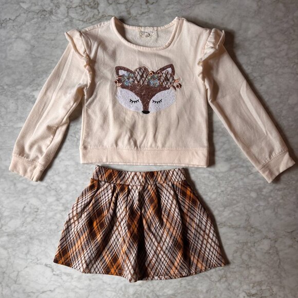Btween Size 8 Fox Sequin Skirt + Cozy Sweater Set Fall Outfit Pumpkin Patch - Picture 1 of 8